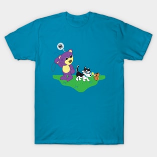 Mr.purple bear take snowy dog for a walk, dog will fight with squirrel, little husky dog, cute puppy, dog lover T-Shirt